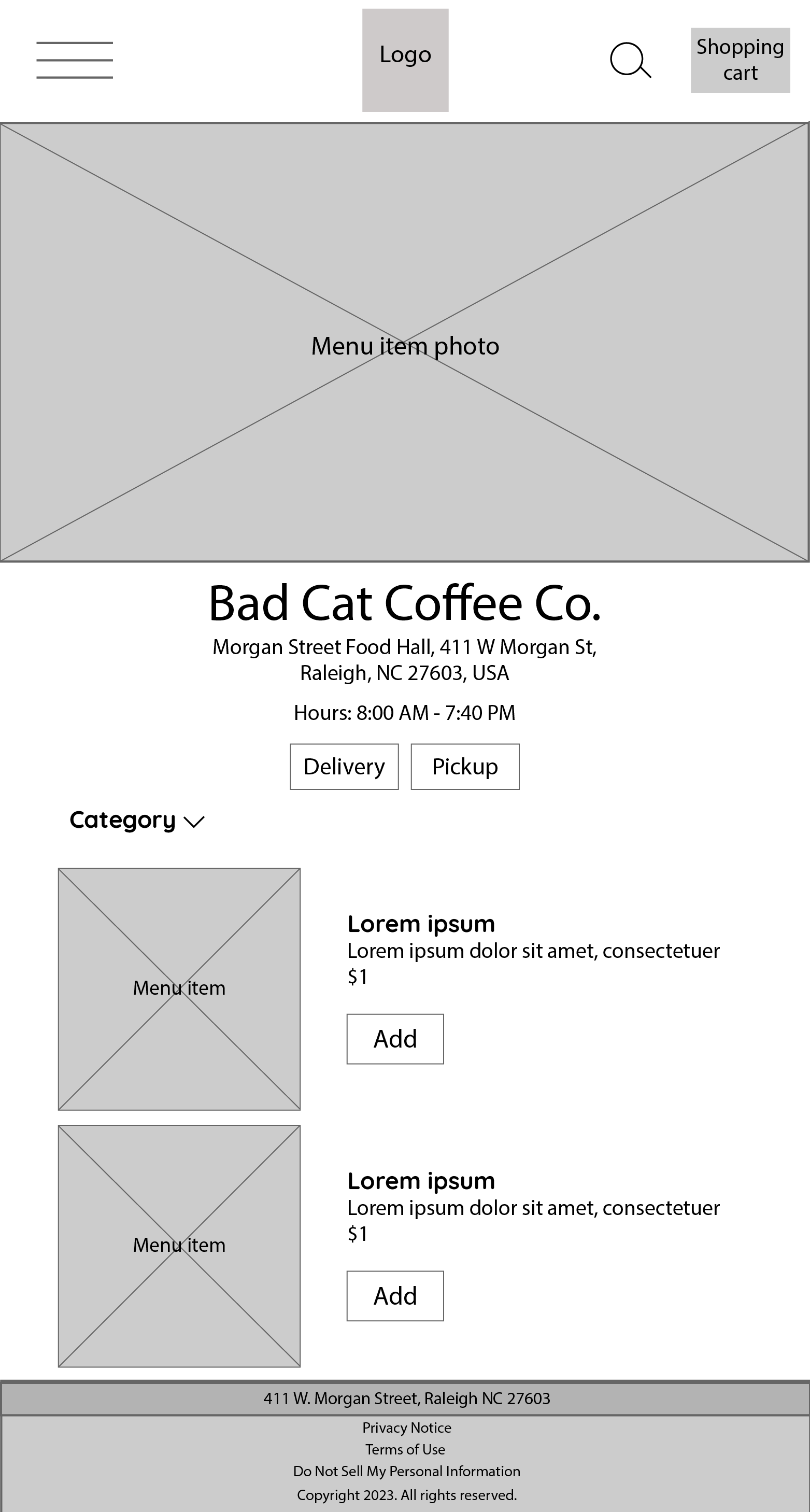 Bad Cat Coffee Order Mobile