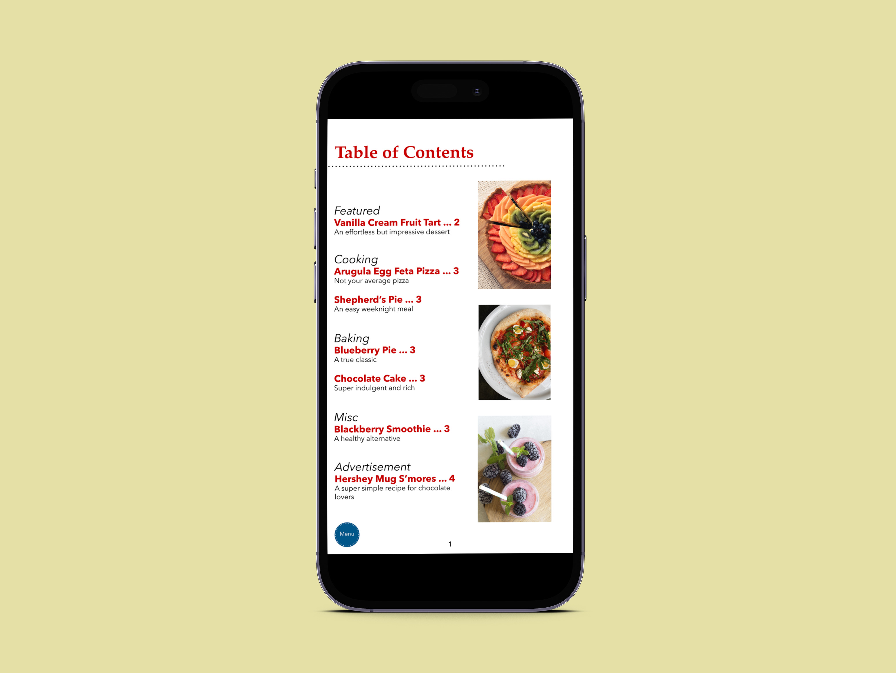 Taste of Home Magazine App Table of Contents
